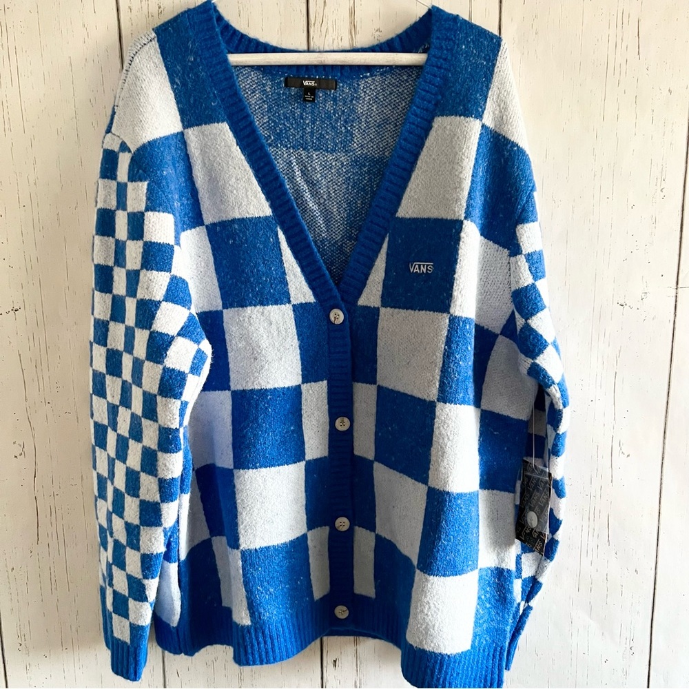 Vans Blue Checkered Cardigan Sweater Size Medium